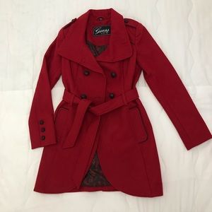 GUESS Women's Pea Coat Double Breasted-Tulip Red